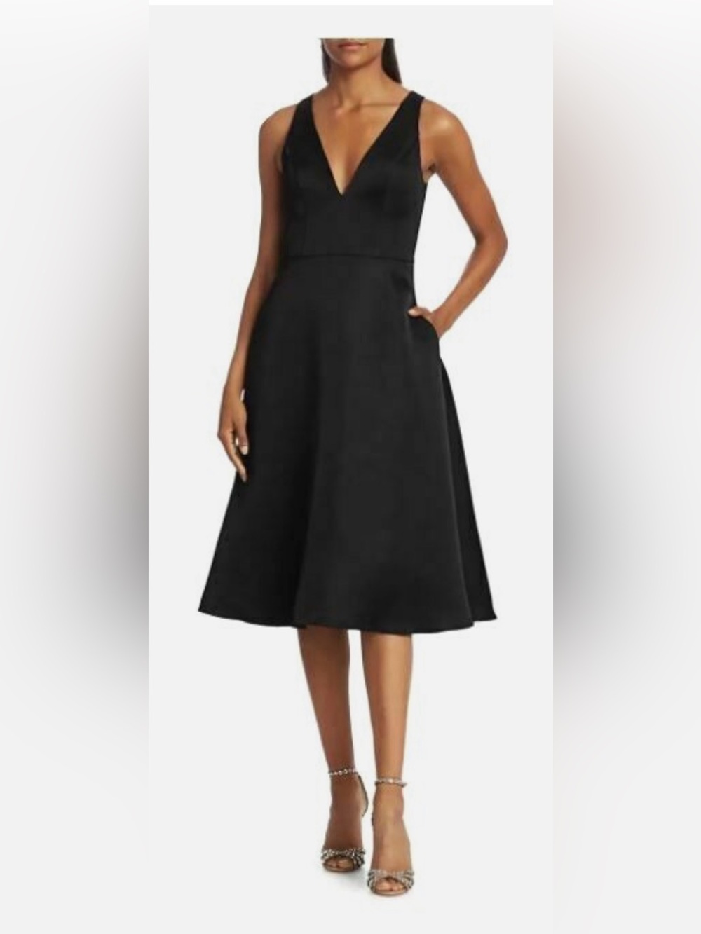 Aidan Mattox Black Satin Midi A-Line Dress
